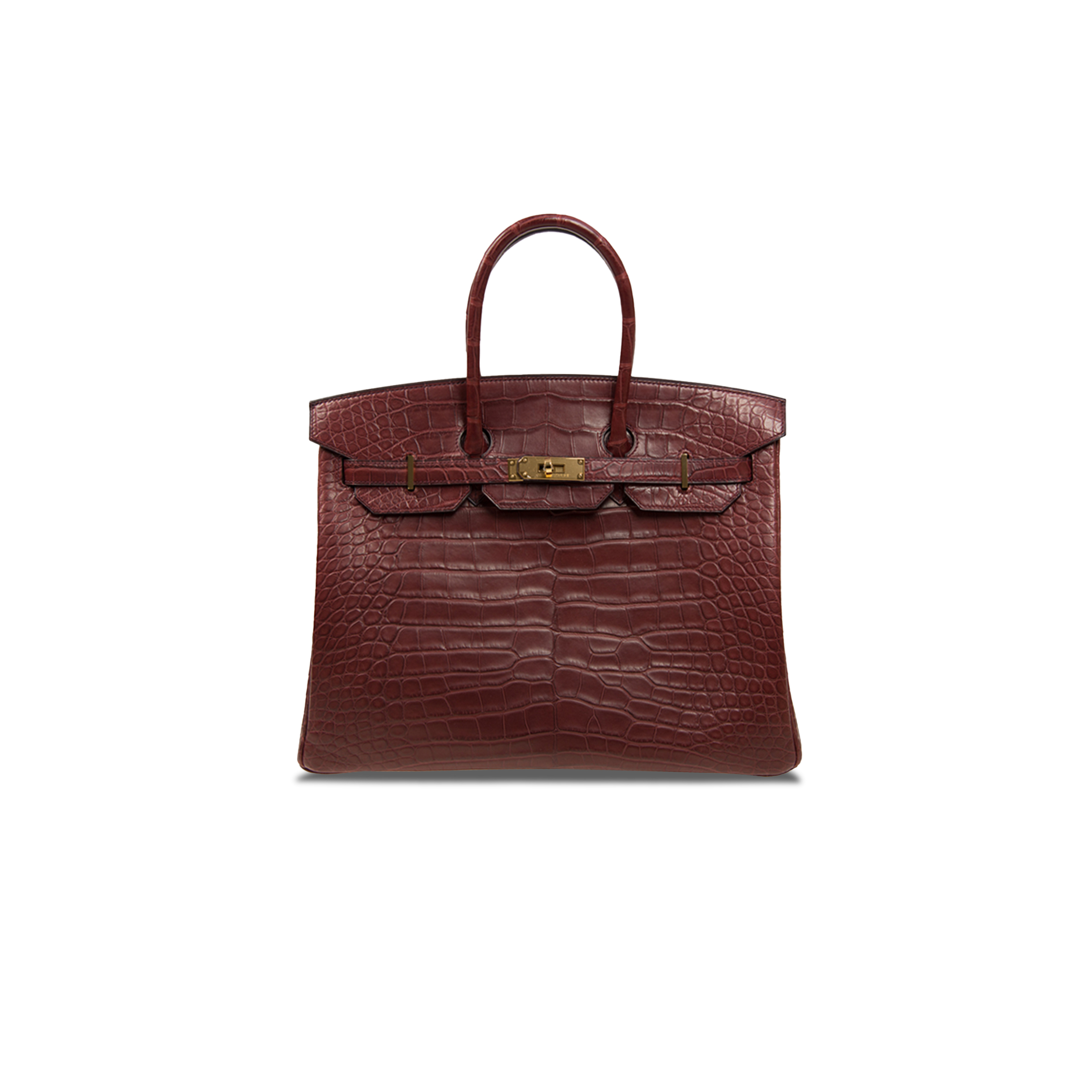 HERMÈS MASTER BIRKIN 35 MATT CROCODILE LEATHER BORDEAUX RED GOLD BUCKLE H041367CK3J (35*28*18cm)